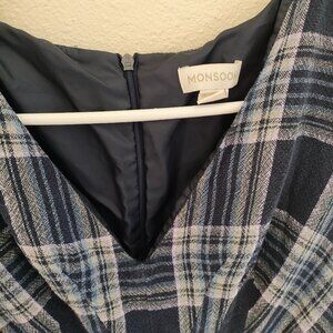 Monsoon blue plaid dress with tie waist